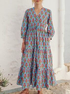 pink city prints maria dress Schiffli Folk Posey Palermo Dress, L Finished with a statement tiered skirt in a full maxi length Pink City Prints Rah Rah